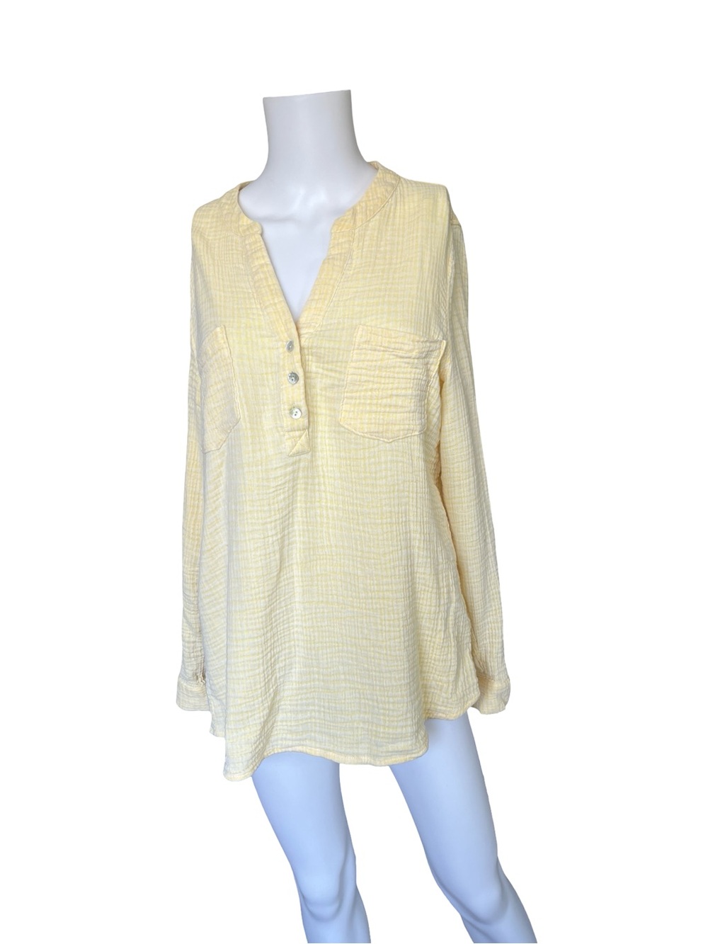 Soft Surroundings Yellow Popover Shirt Lightweight Cotton Gauze Size Medium